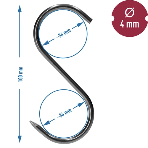 Ganchos para ahumar - en S, afilados, 4 mm x 100 mm, 5 uds. - 6