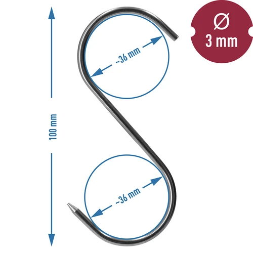 Ganchos para ahumar - S, afilados, 3mm x 100mm 5 uds. - 6