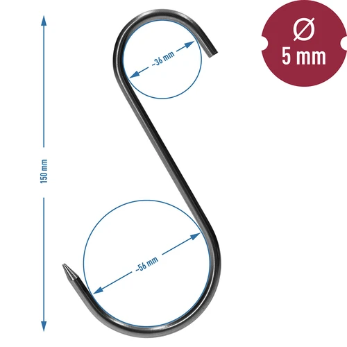 Ganchos para ahumar - S, afilados 5mm x 150mm 5 uds. - 7