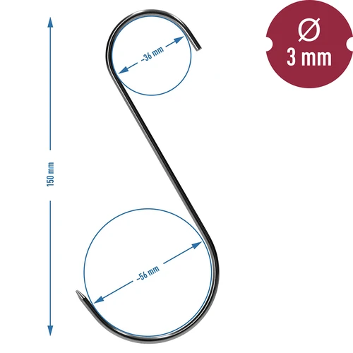 Ganchos para ahumar - tipo S, afilados, 3 mm x 150 mm, 15 uds. - 7