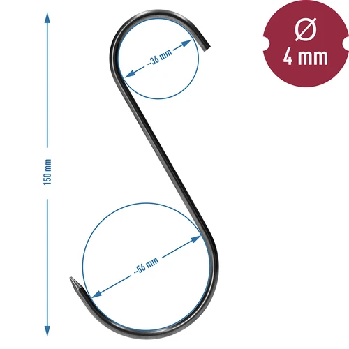 Ganchos para ahumar - tipo S, afilados 4 mm x 150 mm, 15 uds. - 6