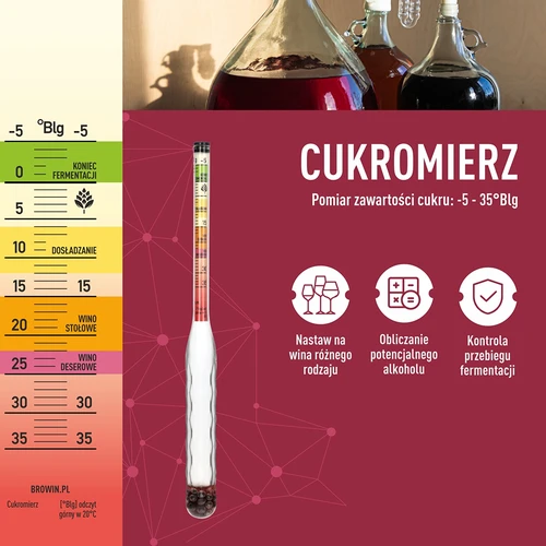 Hidrómetro irrompible con tubo de ensayo, rango de medición: -5-35°Blg - 5