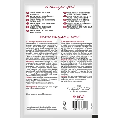 Levadura con nutriente Vinistart Complex, 20 g - 2