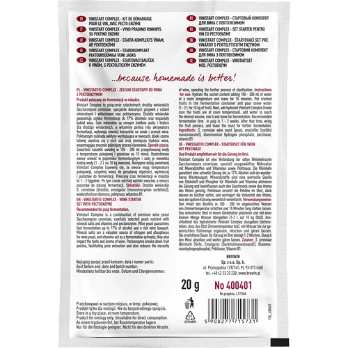 Levadura con nutriente Vinistart Complex, 20 g - 2