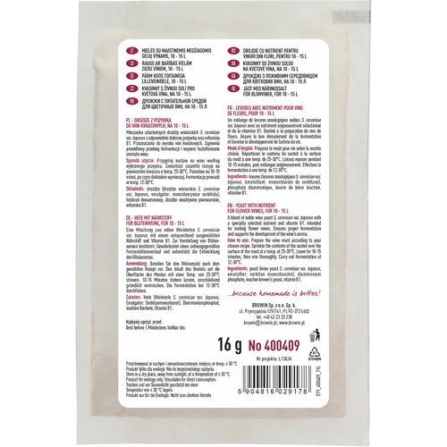 Levadura enológica con nutriente - para vinos de flores, para 10-15 L - 2