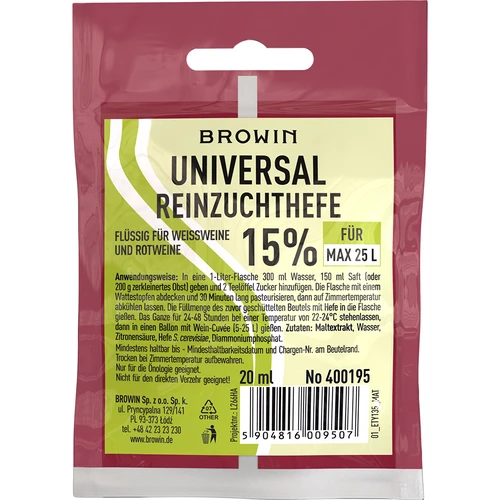 Levadura enológica Universal, 20 ml DE/EN  - 1 