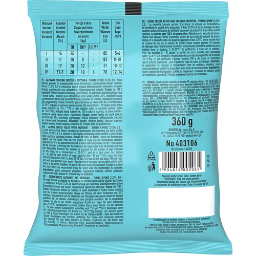 Levadura Turbo X-Pure 21,3%, 100 L - 2