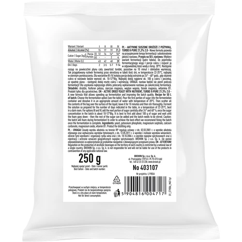 Levadura Turbo X-Pure - 50 L - 250 g - 2