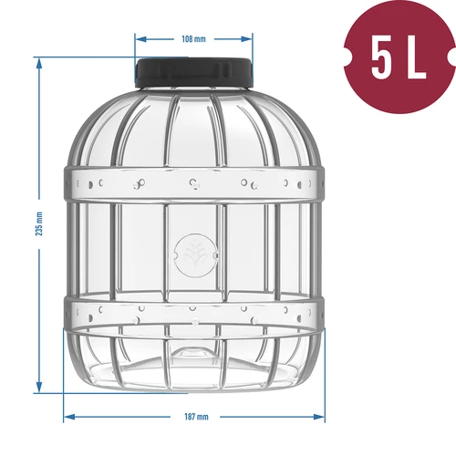 Nietłukący, wielofunkcyjny słoik z czarną zakrętką, 5L - 4