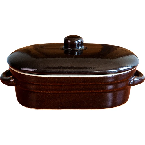 Olla de gres para manteca, alargada con tapa 0,75L  - 1 