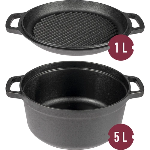 Olla de hierro fundido con sartén, 5 l - 2