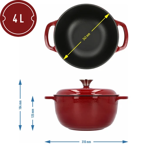 Olla de hierro fundido esmaltada - burdeos, 4 L - 4