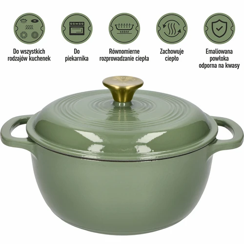 Olla de hierro fundido esmaltada - color salvia, 4L - 5