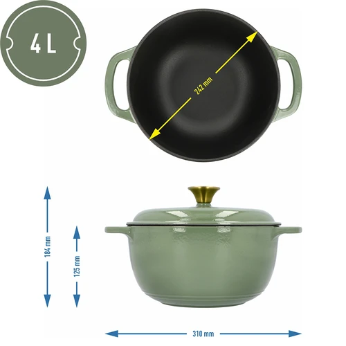 Olla de hierro fundido esmaltada - color salvia, 4L - 4