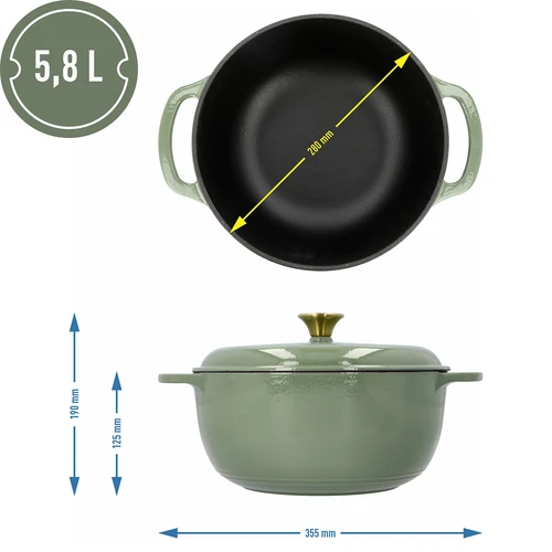 Olla de hierro fundido esmaltada - color salvia, 5,8L - 4