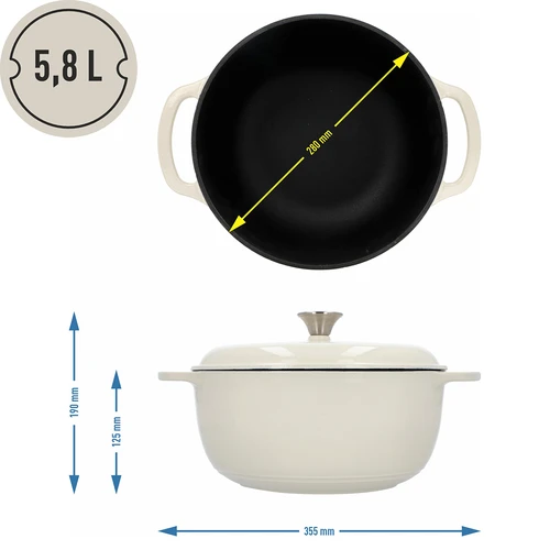 Olla de hierro fundido esmaltado - marfil, 5,8L - 4