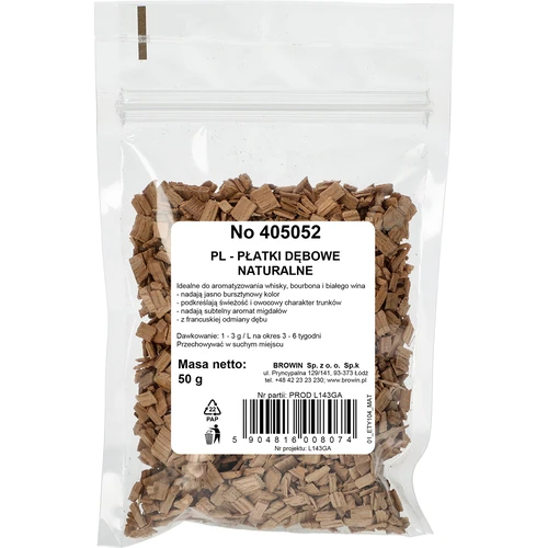 Płatki dębowe naturalne do aromatyzacji alkoholi (whisky, białe wino), 50 g - 2