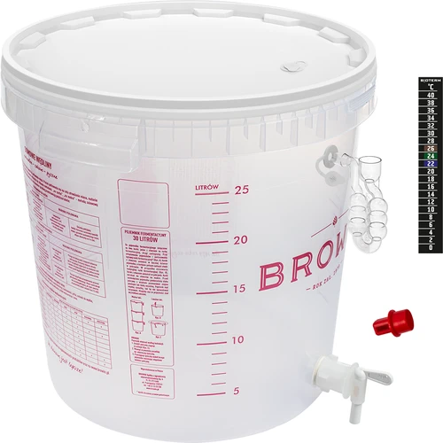 Recipiente de fermentación 30L grifo tubo lateral termómetro reductor de sedimentos  - 1 