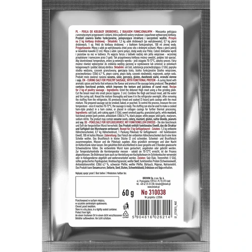 Sal de curación - Mezcla de curado para salchicha de ave, con proteína funcional, 60 g - 2