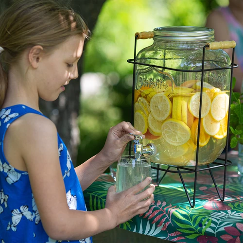 Słoik Lemoniada 8 L - z kranikiem, na metalowym stojaku z uchwytami - 8