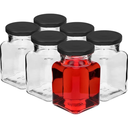 Słoik twist off 150ml Cztery kąty fi 53 z czarną zakrętką, 6 szt. - 2