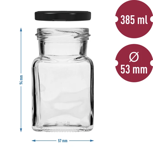 Słoik twist off 150ml Cztery kąty fi 53 z czarną zakrętką, 6 szt. - 6