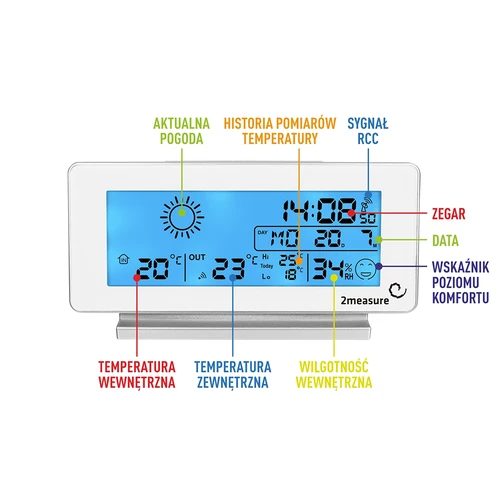 Stacja pogodowa RCC, DCF – elektroniczna, bezprzewodowa, podświetlana czujnik, biała - 7