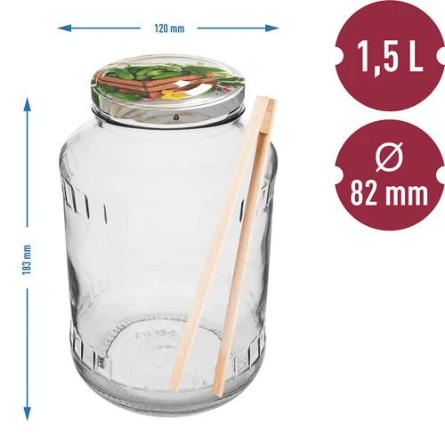Tarro 1,5L, fi82/6 + pinzas y tapa colorida - 2