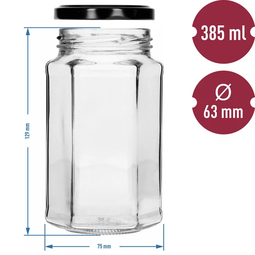 Tarro de 385ml con tapa negra fi63/4 - 6 unidades. - 7