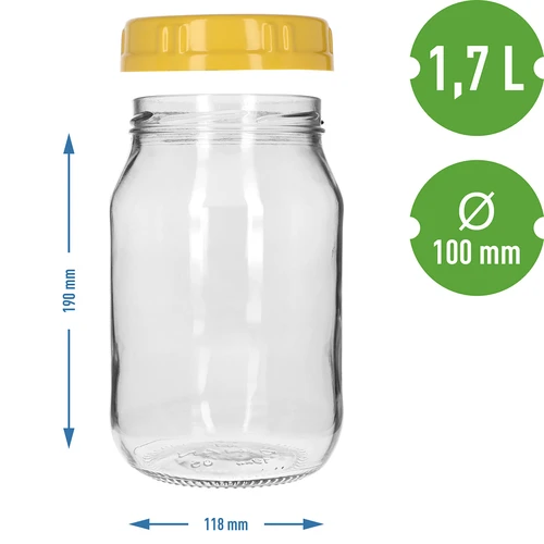 Tarro twist-off 1,7 L con tapa amarilla de plástico con asa, Ø 100 mm, 1 ud. - 4