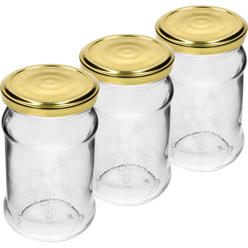 Tarro TO 300ml con tapa impresión frutas fi66 - 3uds. - 2