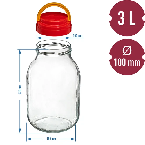 Tarro TO 3L con tapa de plástico + pinzas fi100 - 6