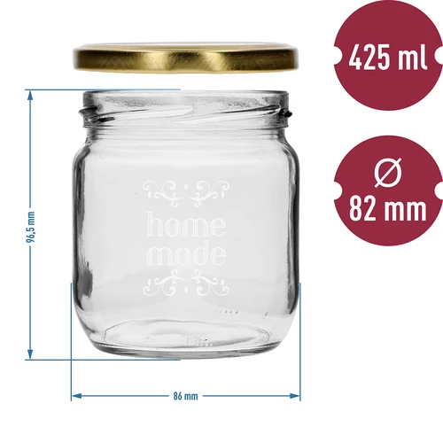 Tarro TO 425ml con tapa impresa HOME fi82 - 3 unidades - 6