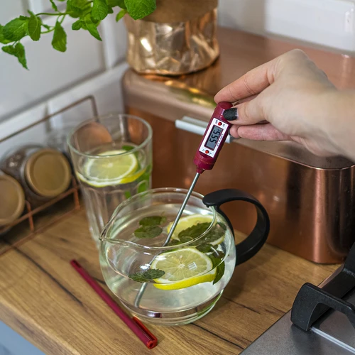 Termómetro electrónico de cocina con pantalla LCD (-20°C a +250°C), rojo - 7