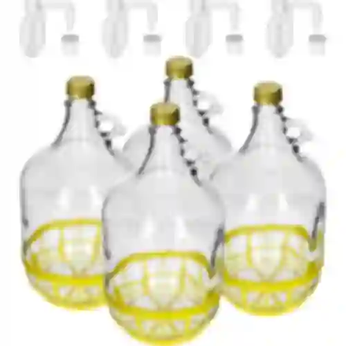 4 x Dama 5L con tapón, tubo de fermentación, cierre y cesta