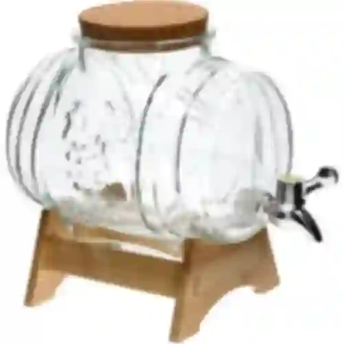 Barril de vidrio de 3 L, con boca ancha, corcho, soporte y grifo