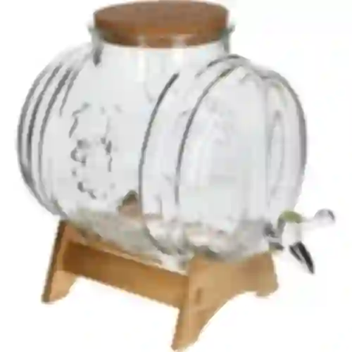 Barril de vidrio de 5 L, con boca ancha, tapón, soporte y grifo