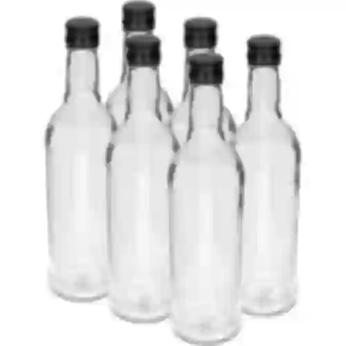 Botella 500ml Esbelta para vodka con tapa negra 6uds