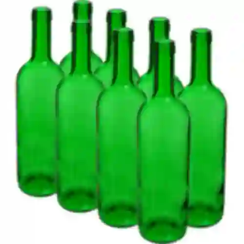 Botella para vino 750ml verde - paquete de 8 unidades.