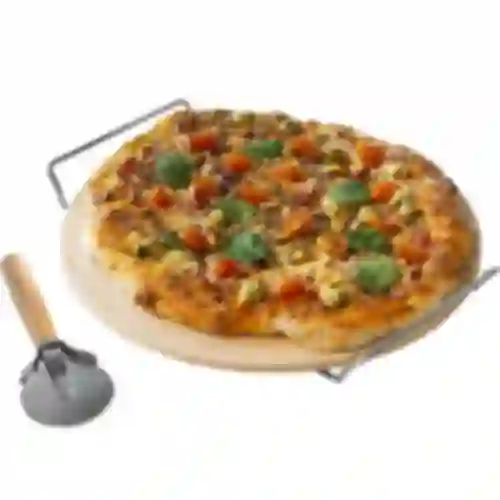 Piedra para pizza con asa y cuchillo, Ø 33 cm