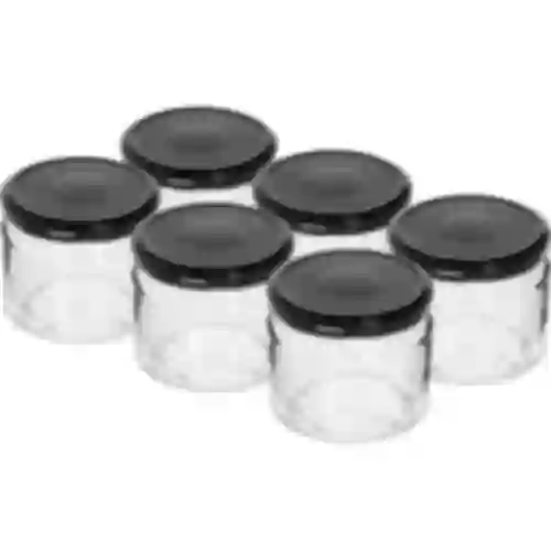 Tarro bajo 330ml fi82/6 con tapa negra 6uds
