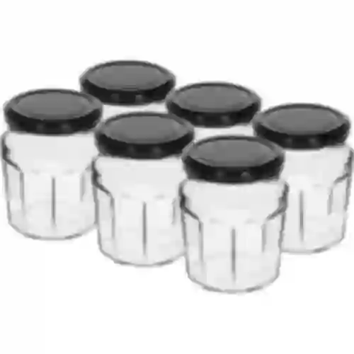 Tarro Confitura 230ml con tapa negra fi63/4 - 6 unidades