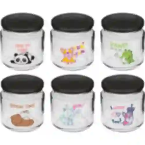 Tarro para niños TO 212ml con impresión y tapa. 6 unidades.