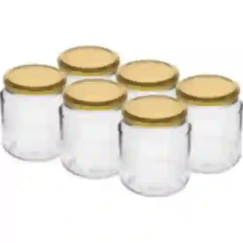 Tarro TO 580ml gordito con tapa dorada fi82/6 -6uds