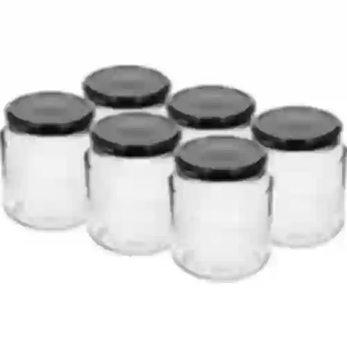 Tarro TO 580ml gordito con tapa negra fi82/6 -6uds