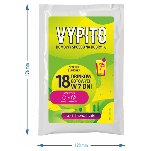 VYPITO 12%, saszetka na 18 drinków - Cytryna & limonka, 126 g - 4