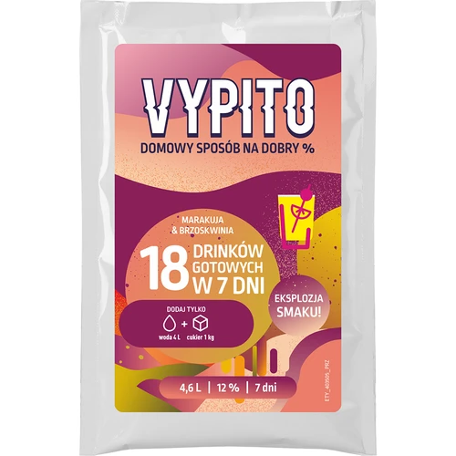 VYPITO 12%, saszetka na 18 drinków – Marakuja-Brzoskwinia, 126g