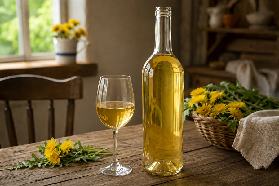 Vino casero de diente de león
