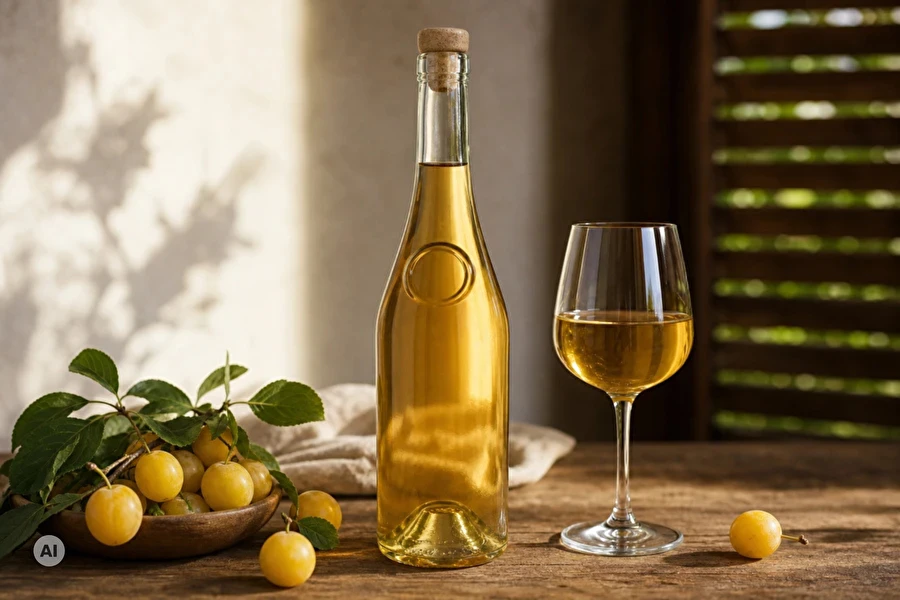 Vino casero dulce de mirabel o ciruela mirobolán