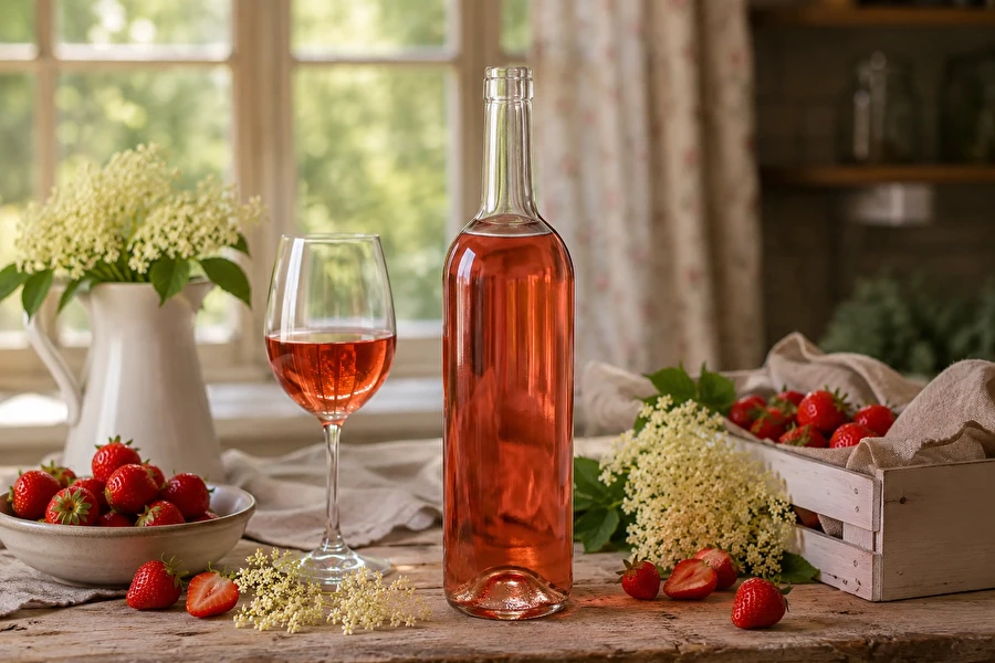 Vino de fresa con un toque de flores de saúco negro